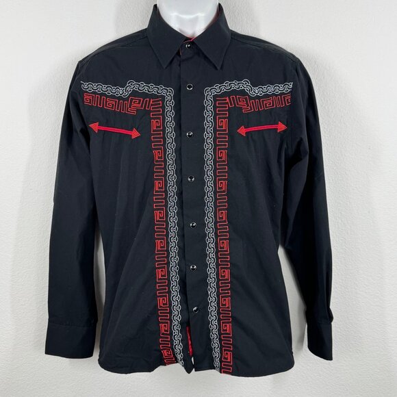 Patron Cito Men’s Wester Shirt Black Embroidered Size Small Snap Collared - Picture 1 of 10